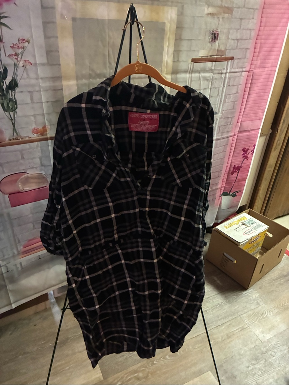 Plaid Button-Front Midi Dress in Black & White
